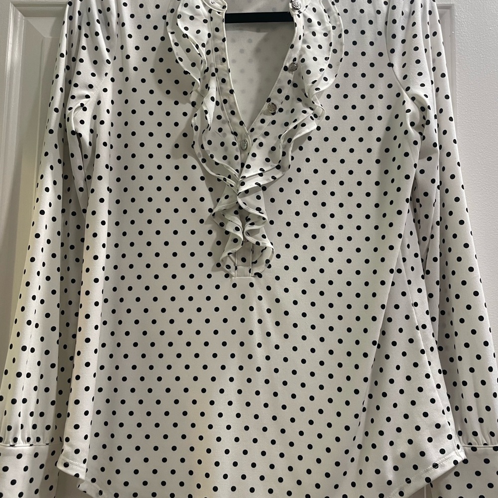 White House Black Market Black and White Polka Dot Blouse